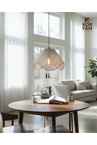 KorFam Wavy Avize - Hasır El Yapımı Bohem Asimetrik Şekilli Rustik Avize