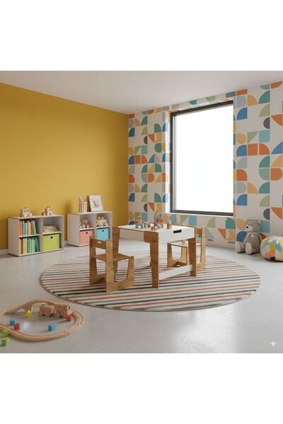 Minera Anka Montessori Ahşap Oyun ve Aktivite Masası ve Sandalyesi 0-6 Yaş (1...