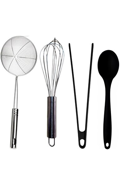 Kitchen Design Lab 4 lü Set Silikon Kaşık, Kevgir, Metal Çırpıcı, Silikon Maş...