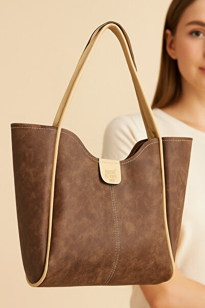 Rosso Collina حقيبة يد وكتف نسائية مع محفظة من الجلد الصناعي باللون البني وحق...