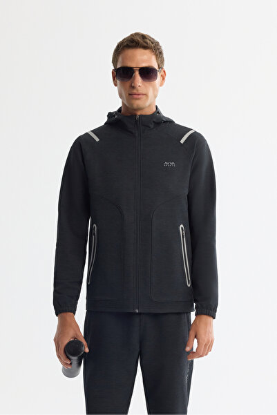 Avva Ανδρικό φούτερ με κουκούλα με φερμουάρ, ελαστάνη κανονική εφαρμογή A42Y1353