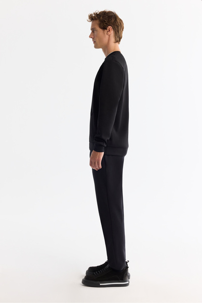 Avva Men's Black Crew Neck Cotton Printed Elastane Regular Fit Sweatshirt A42Y1268