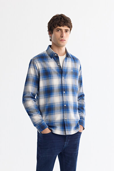 Avva Чоловіча сорочка синього кольору з ґудзиками на комірі, 100% бавовна, фланель, прямий крій A42Y2004
