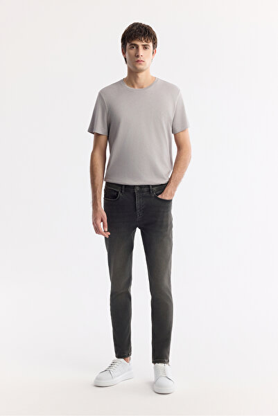 Avva Ανδρικό παντελόνι τζιν σε γκρι αντίκα χρώμα, στενή εφαρμογή, A42Y3512