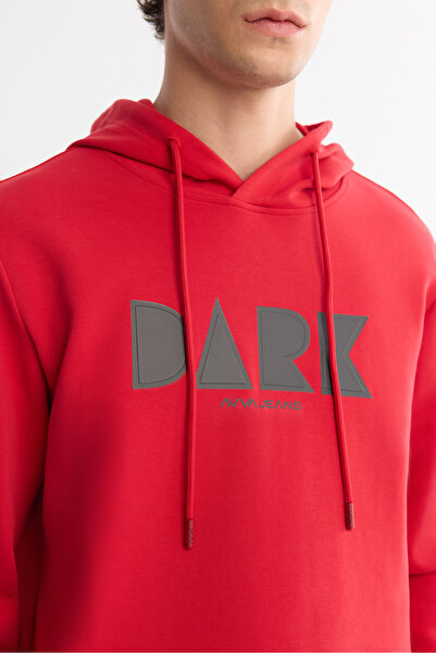 Avva Men's Red Hooded Cotton Printed Elastane Regular Fit Sweatshirt A42Y1322