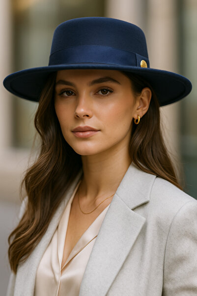 Luminos Butik Women's Navy Blue Cashmere Gondola Hat Spk1148