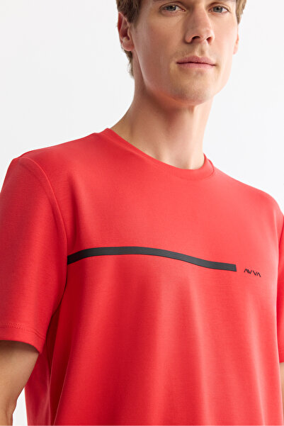 Avva Ανδρικό μπλουζάκι με λαιμόκοψη σε κόκκινο χρώμα, ελαστικό, κανονική εφαρμογή A42Y1003