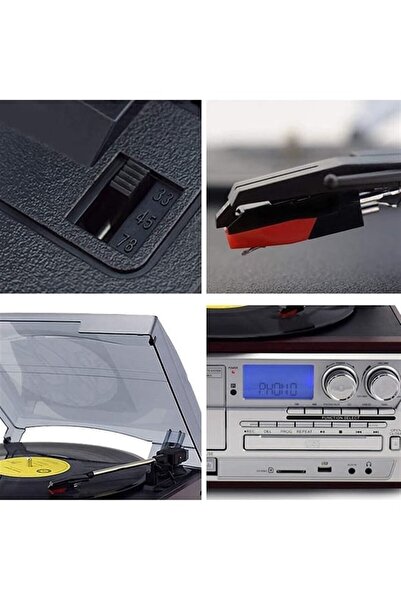 Genel Markalar KN-110 Kahverengi Bluetooth Kumandalı Cdli Kaset USB Radyo 33-45-78 Plaklar Çalar Pikap