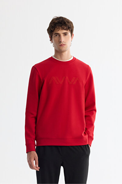 Avva Men's Red Crew Neck Cotton Printed Elastane Regular Fit Sweatshirt A42Y1227