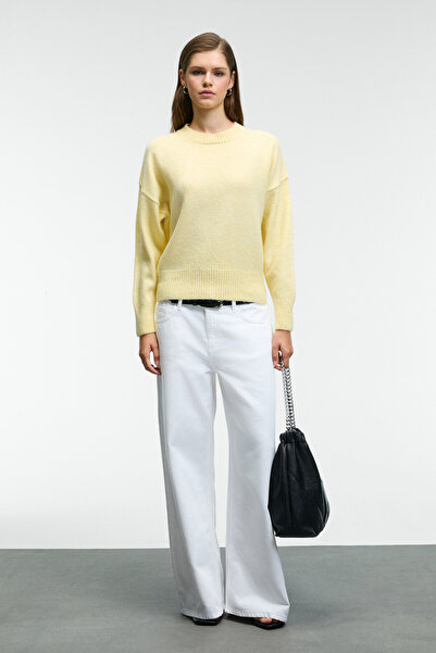 GRIMELANGE Nanna Women's Oversize Fit Soft Cashmere Crew Neck Thick Knitwear Yellow Sweater