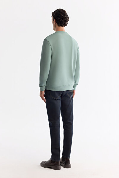 Avva Men's Mint Green Crew Neck Cotton Printed Elastane Regular Fit Sweatshirt A42Y1267