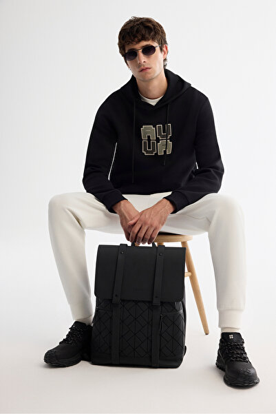 Avva Ανδρικό φούτερ με κουκούλα, βαμβακερό εμπριμέ ελαστάνη, κανονική εφαρμογή A42Y1324