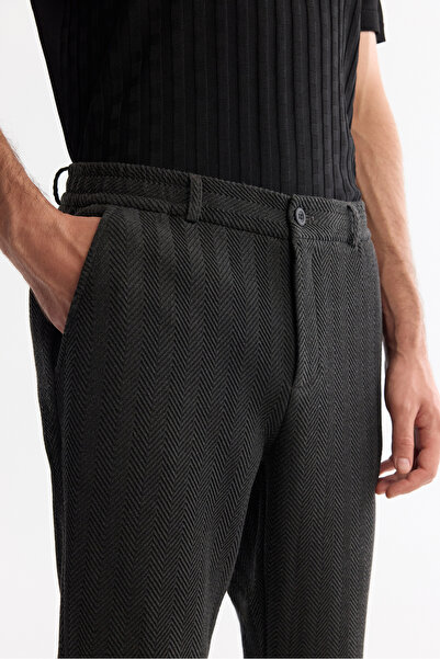 Avva Men's Anthracite Herringbone Textured Elasticated Side Elastane Slim Fit Chino Trousers A42Y3024