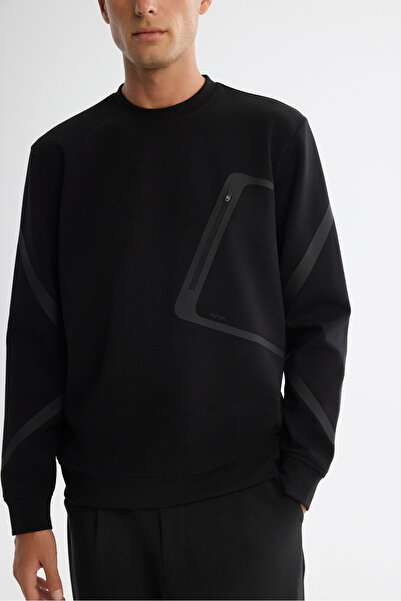 Avva Ανδρικό φούτερ με λαιμόκοψη μαύρο βαμβακερό εμπριμέ Regular Fit A42Y1317