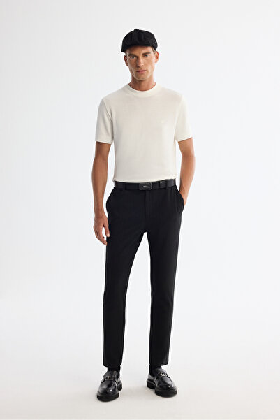 Avva Men's Black Elasticated Side Striped Elastane Slim Fit Chino Trousers A42Y3044