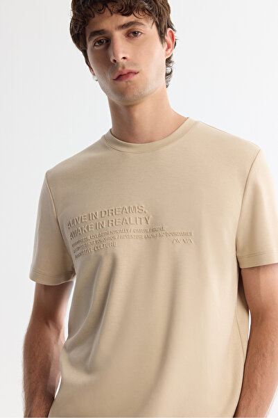 Avva Ανδρικό μπλουζάκι με λαιμόκοψη με γκόφρει έλασταν κανονική εφαρμογή A42Y1004