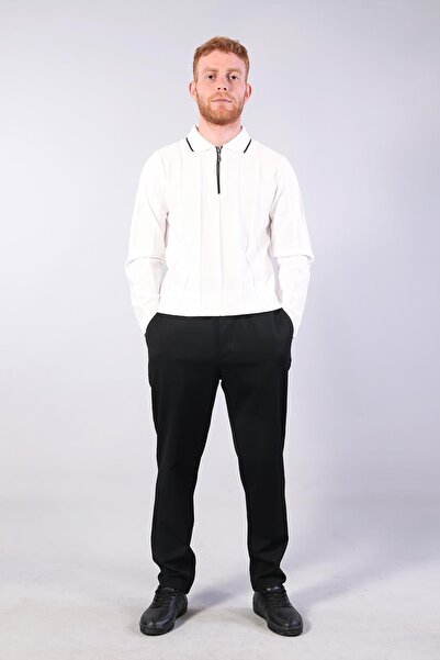 Mckanzie 3005 Collar Zippered Striped Shirt Collar Sweater