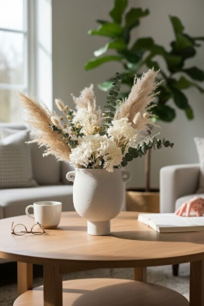 Casco فازة سيراميك ديكورية بمقبضين جانبيين