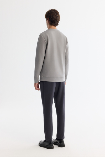 Avva Men's Gray Crew Neck Cotton Printed Elastane Regular Fit Sweatshirt A42Y1240