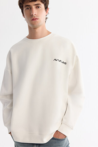 Avva Men's Ecru Crew Neck Elastane Sweatshirt A42Y1248