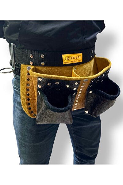 İKİZ DERİ ÜRÜNLERİ 4 Cepli Palaska Kemerli Deri Çivi Önlüğü
