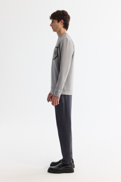 Avva Men's Gray Crew Neck Cotton Printed Elastane Regular Fit Sweatshirt A42Y1240