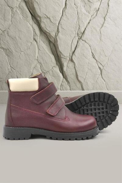 Rakerplus Neson Genuine Leather Claret Red Velcro Children's Boots