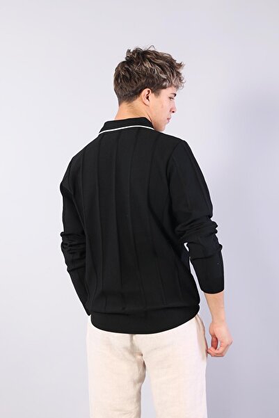 Mckanzie 3005 Collar Zippered Striped Shirt Collar Sweater