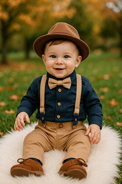 Çelix Kids Bebek&Çocuk Salopet Takım Gömlek Pantolon Papyon