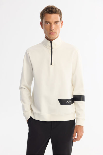 Avva Ανδρικό φούτερ με γιακά από βαμβακερό εκρού με εμπριμέ ελαστάνη Regular Fit A42Y1202