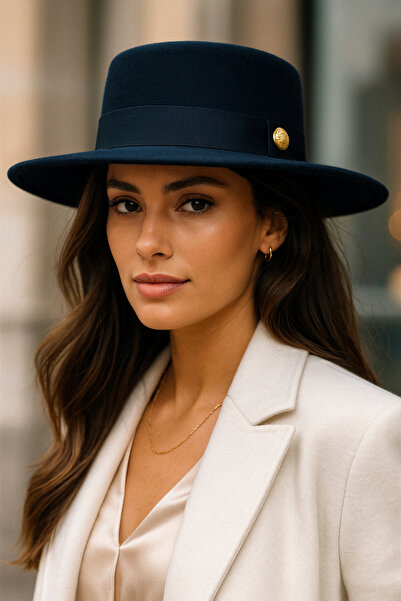 Luminos Butik Women's Navy Blue Cashmere Gondola Hat Spk1148