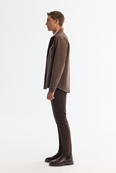 Avva Men's Brown Classic Collar Cashmere Covered Comfort Fit Shirt Jacket A42Y2129