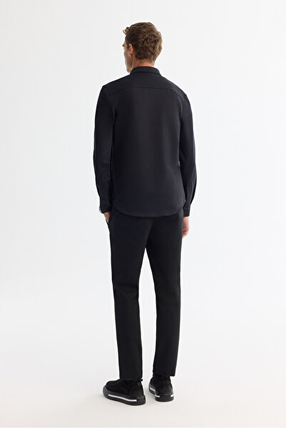 Avva Ανδρικό πουκάμισο με μαύρο κλασικό γιακά, ελαστικό τεχνικό ύφασμα, λεπτή εφαρμογή A42Y2122