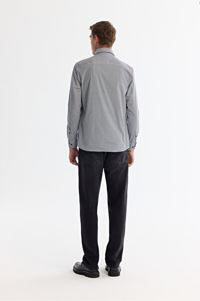 Avva Men's Black Bottomed Britli Collar Easy Iron Slim Fit Shirt A42Y2134