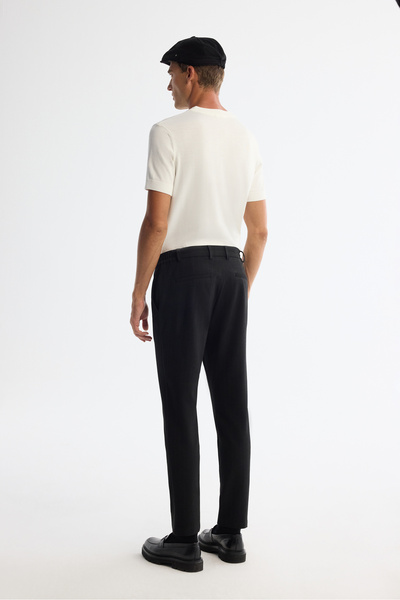 Avva Men's Black Elasticated Side Striped Elastane Slim Fit Chino Trousers A42Y3044