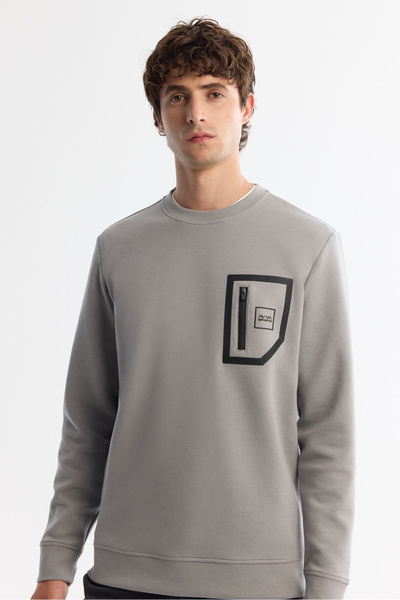 Avva Men's Gray Crew Neck Cotton Printed Elastane Regular Fit Sweatshirt A42Y1240