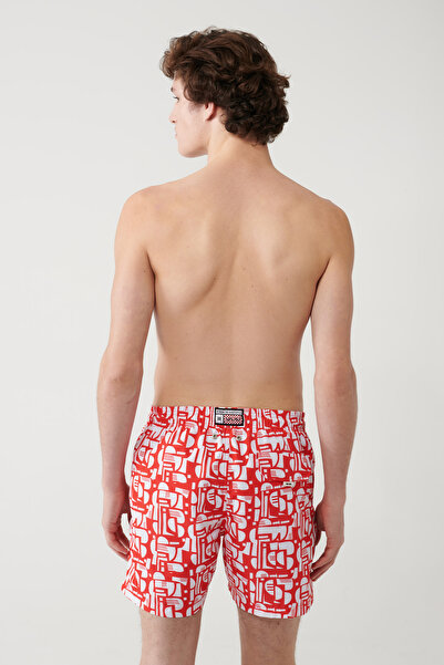 Avva Pantaloni scurți de mare pentru bărbați, roșii, cu uscare rapidă, imprimați, cu potrivire relaxată A41Y3813