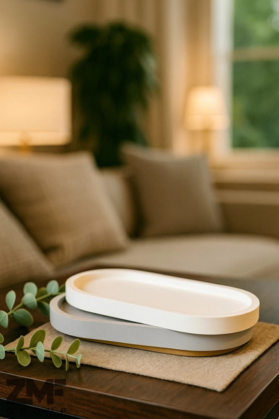 RoberTasarım Прикраса Тарілка Декоративна Богемська Прикраса Організатор Бетонна Тарілка Біла