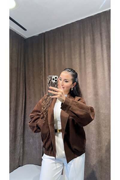 Damla Demli Süet Bomber Kahve Ceket