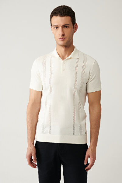 Avva Pánské triko Ecru Polo s děrovaným detailem a límečkem A41Y5096