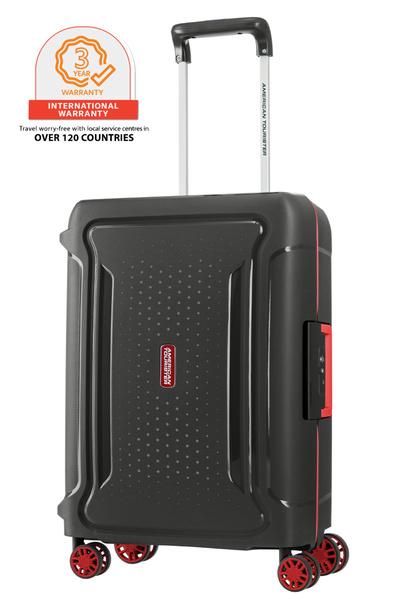 American Tourister حقيبة سفر تريبوس 55 سم أو 20 بوصة، بعجلات دوارة، مصنوعة من البولي بروبيلين، لون رمادي داكن، مزودة بقفل ثلاثي النقاط