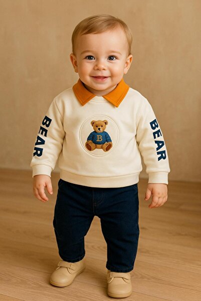 baume clothes Baby Boy Shirt with Detail Bear 2-Piece Set
