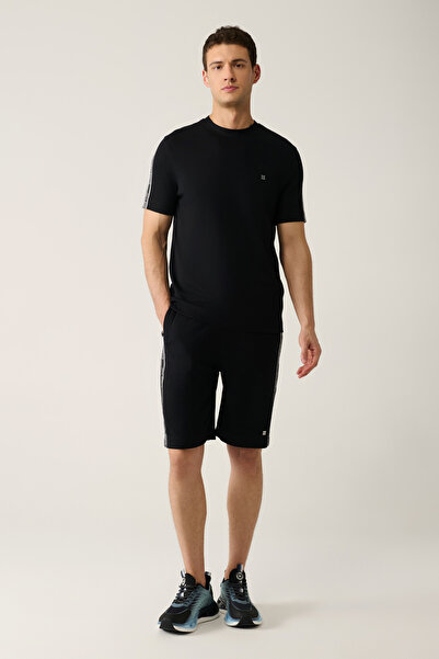 Avva Men's Black Side Pocket Printed Soft Touch Regular Fit Shorts A41Y3645