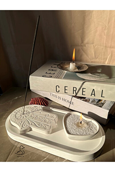 DUCK DECORATION Fatıma’nın eli tütsülük kalp görünümlü inci toz mum set