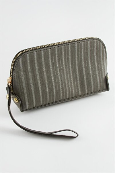 Marsilyan Striped Gray Rectangular Leather Wallet