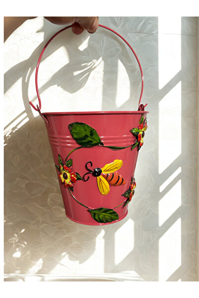 Home Çiçekli Saplı Metal Kova (1 Adet )