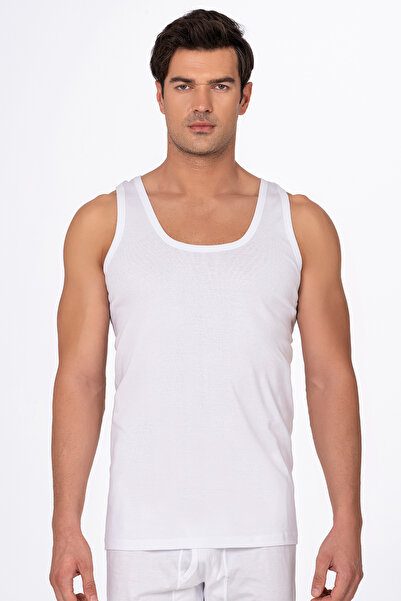 Kompedan Erkek %100 Pamuklu Penye Süprem Kalın Askılı Atlet | Beyaz K0050