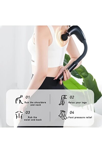 Denx Massage Gun with Extended Handle Revolutionary U-Shaped Back Massager With 4 Heads, 9 Speeds,(Blue)