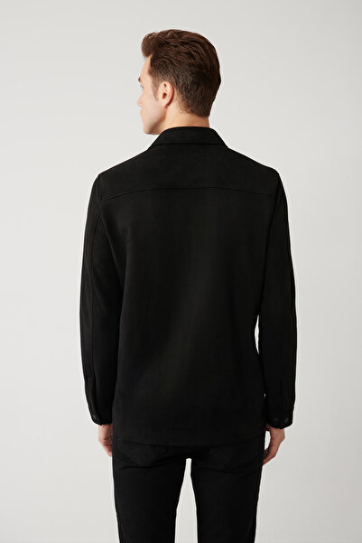 Avva Ανδρικό μαύρο σουέτ πουκάμισο με κουμπωτές τσέπες στο μπροστινό μέρος A41Y6010