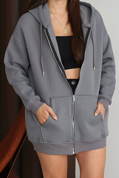 Balenbi Women's 3 Thread Fleece Inside Ka Hooded 5cm Ov Oversized Weat Cardigan 1129